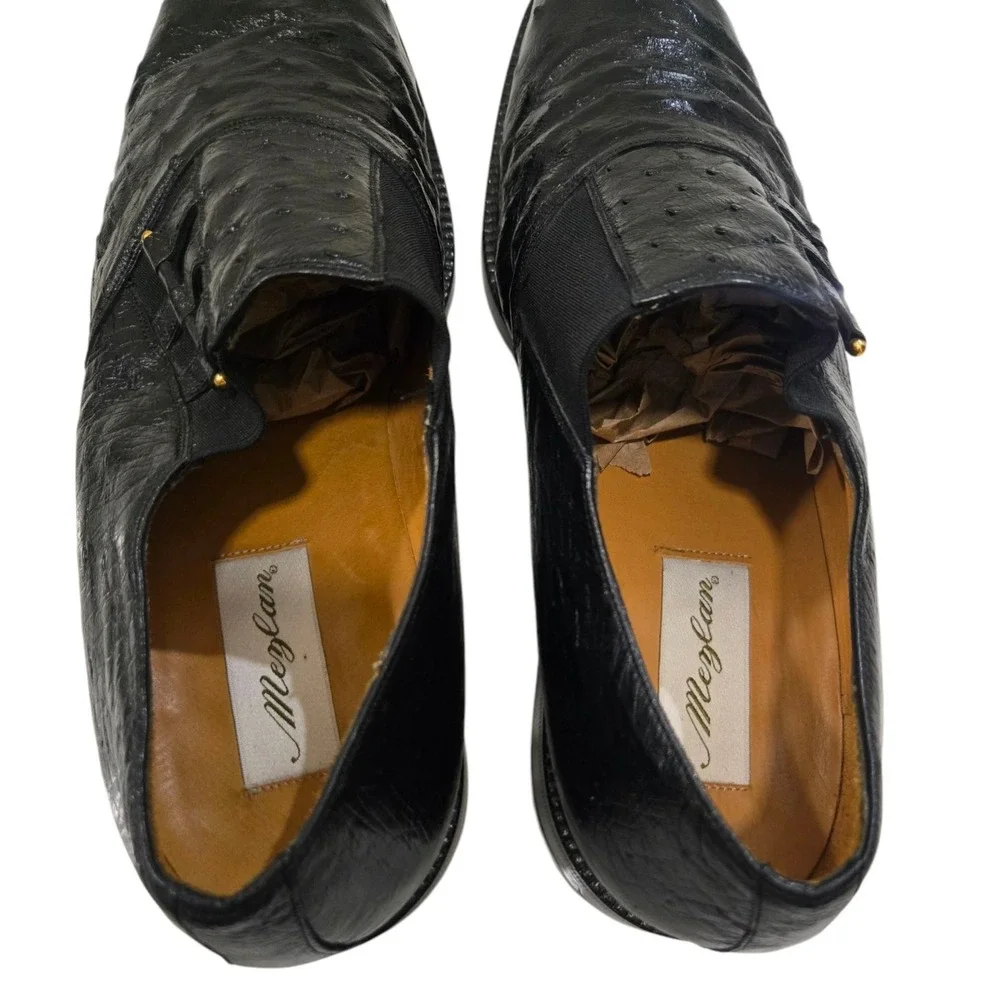 Mezlan Men's  Black Ostrich   Leather  Loafers Shoes Size 12